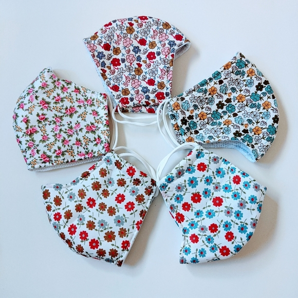 Hand Crafted Accessories - Set 5 floral design Face Masks, handmade